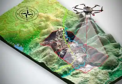 Drones de levantamiento sobrevolando una zona montañosa